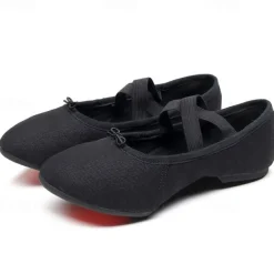 Women's Black Canvas Dance Shoes – Lightweight, Flexible Ballet Flats with Cross-Strap Design for Jazz, Ballet, and Dance Classes