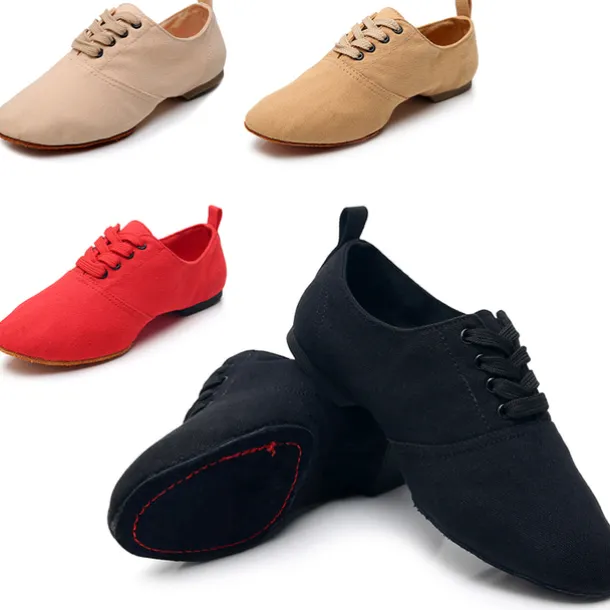 Women's Black Canvas Jazz Dance Shoes with Lace-Up Design – Comfortable and Lightweight Footwear for Jazz, Ballroom, Latin, and Social Dance