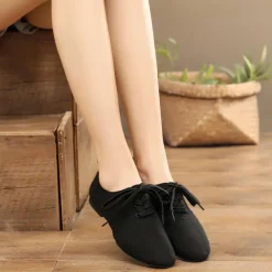 Women's Black Canvas Jazz Dance Shoes with Lace-Up Design – Comfortable and Lightweight Footwear for Jazz, Ballroom, Latin, and Social Dance