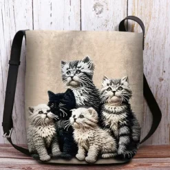 Women's Black Cat Print Crossbody Bag – Stylish Casual Shoulder Bag for Cat Lovers and Everyday Use