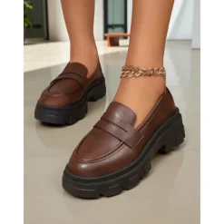 Women's Black Chunky Loafers with Platform Sole - Trendy Slip-On Casual Shoes for Everyday Wear, Office, and Weekend Outings