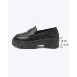 Women's Black Chunky Loafers with Platform Sole - Trendy Slip-On Casual Shoes for Everyday Wear, Office, and Weekend Outings