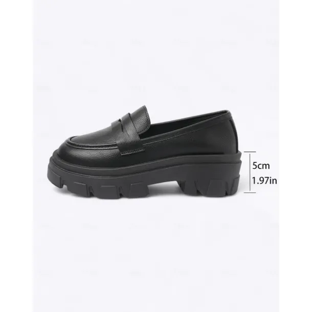 Women's Black Chunky Loafers with Platform Sole - Trendy Slip-On Casual Shoes for Everyday Wear, Office, and Weekend Outings
