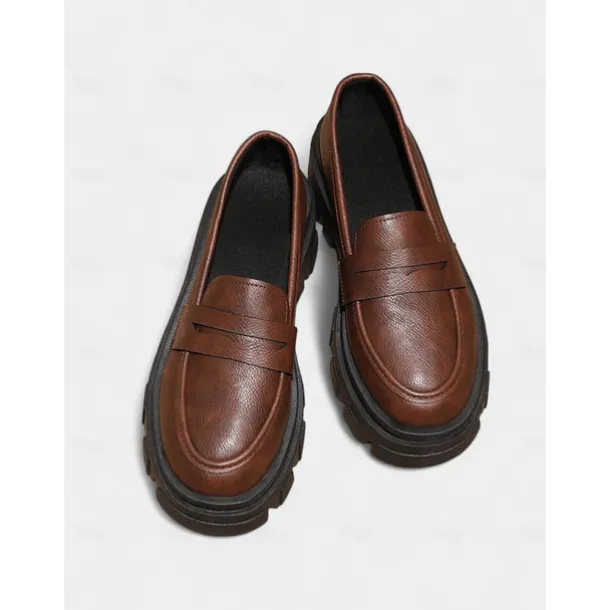 Women's Black Chunky Loafers with Platform Sole - Trendy Slip-On Casual Shoes for Everyday Wear, Office, and Weekend Outings