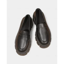 Women's Black Chunky Loafers with Platform Sole - Trendy Slip-On Casual Shoes for Everyday Wear, Office, and Weekend Outings