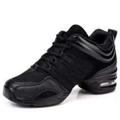 Women's Black Dance Sneakers with Gold Accents – Lightweight Breathable Lace-Up Athletic Shoes for Hip-Hop and Jazz