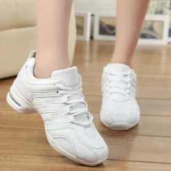 Women's Black Dance Sneakers with Gold Accents – Lightweight Breathable Lace-Up Athletic Shoes for Hip-Hop and Jazz