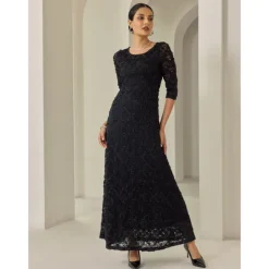 Women's Black Dress Lace Dress Little Black Black 3/4 Length Sleeve Solid Color Lace Spring & Fall Cross-Seasons Elegant Party S M L