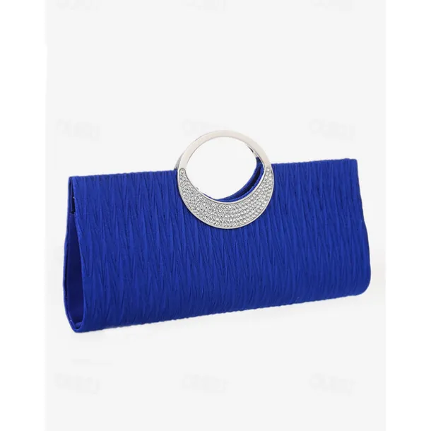 Women's Black Evening Clutch with Rhinestone Handle - Elegant Handbag for Weddings and Formal Events