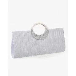 Women's Black Evening Clutch with Rhinestone Handle - Elegant Handbag for Weddings and Formal Events