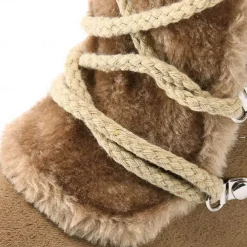 Women's Black Faux Fur Winter Boots with Pom-Pom Laces - Warm Insulated, Knee-High Design, Non-Slip Soles for Cold Weather and Snowy Days