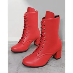 Women's Black Faux Leather Lace-Up Victorian Boots with Mid-Heel, Elegant and Timeless Design for Formal and Vintage-Inspired Occasions