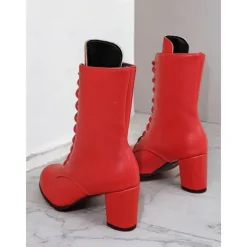 Women's Black Faux Leather Lace-Up Victorian Boots with Mid-Heel, Elegant and Timeless Design for Formal and Vintage-Inspired Occasions