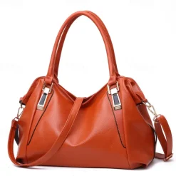 Women's Black Faux Leather Handbag with Top Handles and Shoulder Strap, Elegant Large-Capacity Tote Bag for Work, Travel, and Daily Office Use