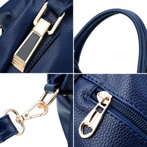 Women's Black Faux Leather Handbag with Top Handles and Shoulder Strap, Elegant Large-Capacity Tote Bag for Work, Travel, and Daily Office Use