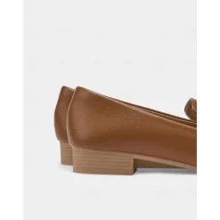 Women's Black Faux Leather Loafers – Square Toe Slip-On Flats with Metal Bow Accent, Classic Office and Daily Wear Shoes for Ladies