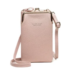 Women's Black Faux Leather Crossbody Bag with Gold Frame Clasp - Compact and Stylish Women's Phone Purse for Everyday Use