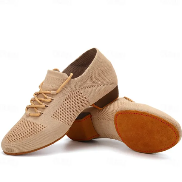 Women's Black Glitter Knit Jazz Dance Shoes with Lace-Up Design and Suede Sole - Lightweight Breathable Performance Shoes for Ballroom and Latin Dancing