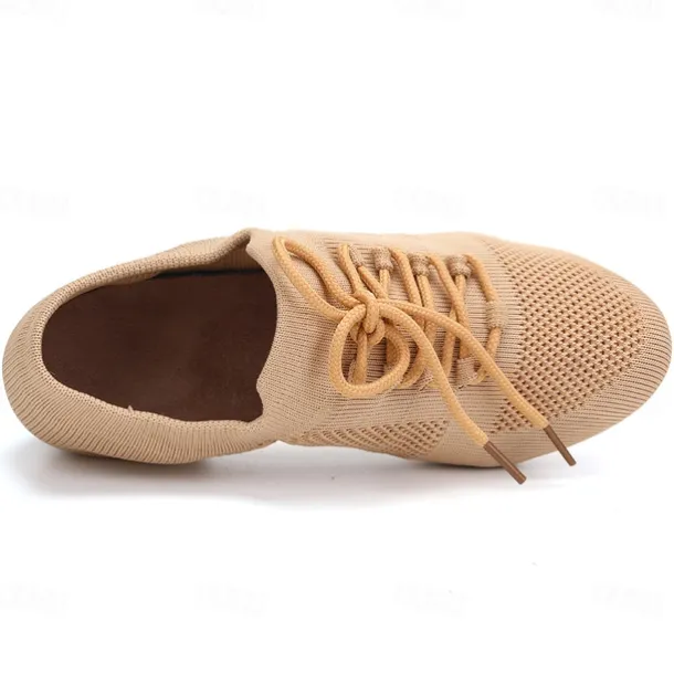 Women's Black Glitter Knit Jazz Dance Shoes with Lace-Up Design and Suede Sole - Lightweight Breathable Performance Shoes for Ballroom and Latin Dancing