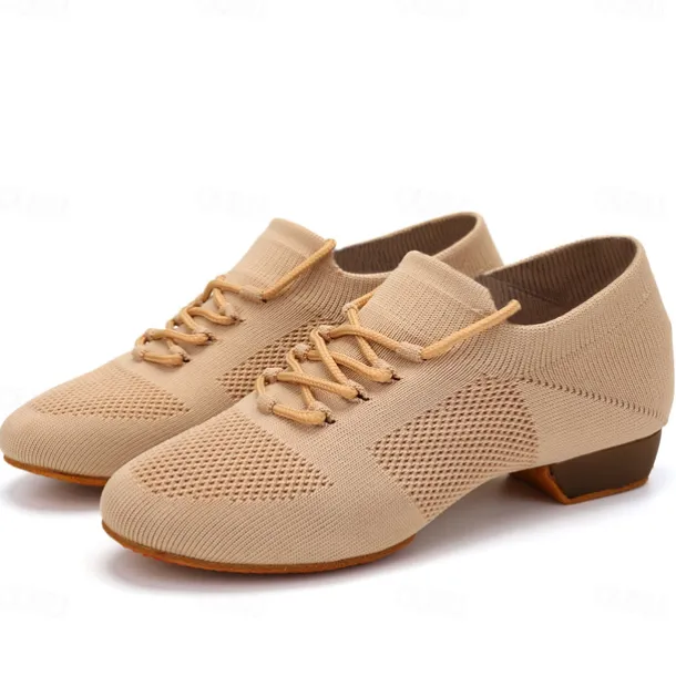 Women's Black Glitter Knit Jazz Dance Shoes with Lace-Up Design and Suede Sole - Lightweight Breathable Performance Shoes for Ballroom and Latin Dancing