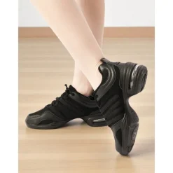 Women's Black Jazz Dance Sneakers - Lightweight Breathable Lace-Up Professional Hip-Hop Practice Shoes