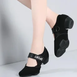 Women's Black Jazz Dance Shoes – Breathable Mesh Split Sole Sneakers with Adjustable Strap – Professional Dance Footwear for Ballroom, Latin, and Fitness Training