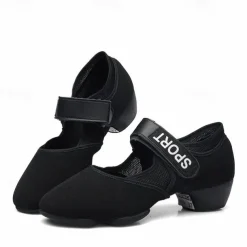 Women's Black Jazz Dance Shoes – Breathable Mesh Split Sole Sneakers with Adjustable Strap – Professional Dance Footwear for Ballroom, Latin, and Fitness Training