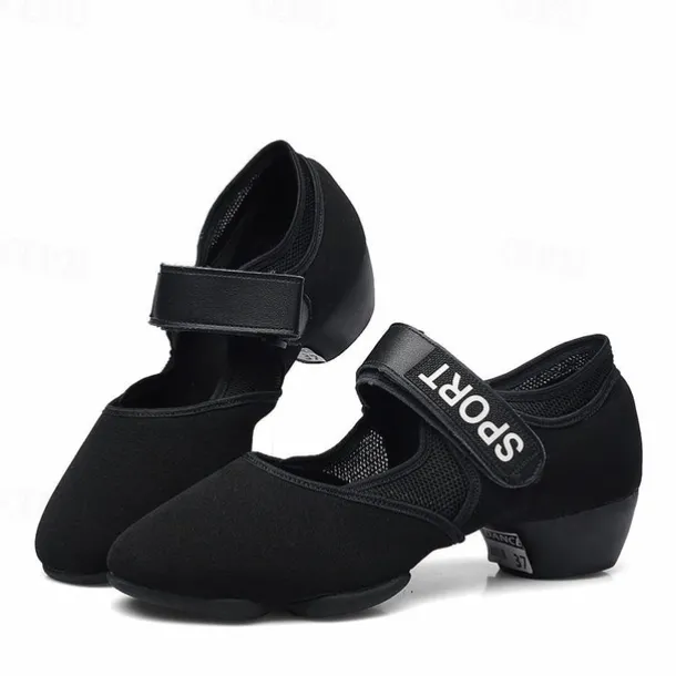 Women's Black Jazz Dance Shoes – Breathable Mesh Split Sole Sneakers with Adjustable Strap – Professional Dance Footwear for Ballroom, Latin, and Fitness Training