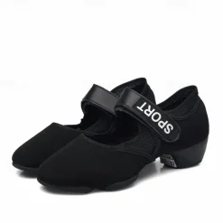 Women's Black Jazz Dance Shoes – Breathable Mesh Split Sole Sneakers with Adjustable Strap – Professional Dance Footwear for Ballroom, Latin, and Fitness Training