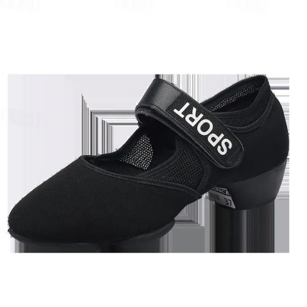 Women's Black Jazz Dance Shoes – Breathable Mesh Split Sole Sneakers with Adjustable Strap – Professional Dance Footwear for Ballroom, Latin, and Fitness Training