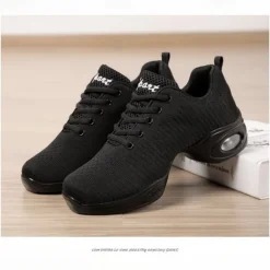 Women's Black Knit Dance Shoes – Lightweight, Air-Cushioned Sole, Breathable Design, Perfect for Latin, Jazz, and Fitness Dance
