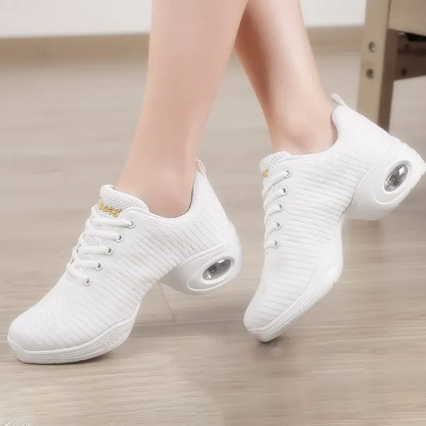 Women's Black Knit Dance Shoes – Lightweight, Air-Cushioned Sole, Breathable Design, Perfect for Latin, Jazz, and Fitness Dance