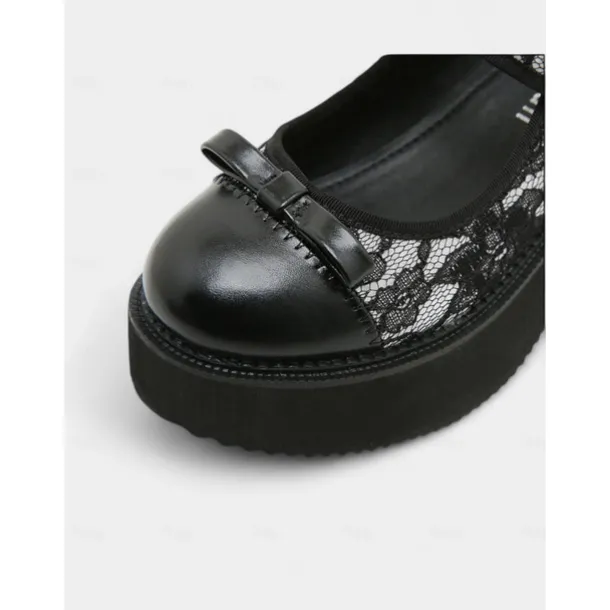 Women's Black Lace Platform Mary Jane Shoes - Gothic Chunky Heel Round Toe Dress Shoes with Bow Detail, Perfect for Halloween, Cosplay, and Evening Parties