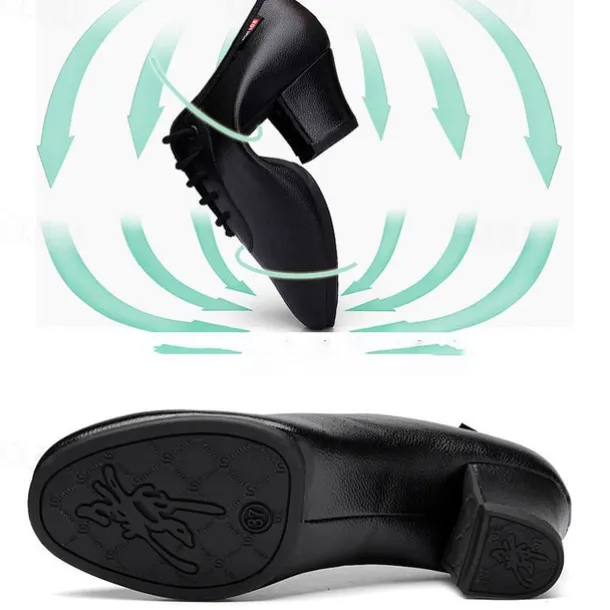 Women's Black Lace-Up Dance Shoes – PU Leather Latin Ballroom Practice Shoes with Low Heel, Comfortable & Durable for Professional Performance & Training