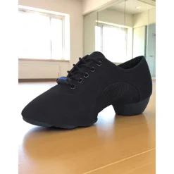 Women's Black Lace-Up Dance Sneakers - Breathable Lightweight Jazz and Fitness Practice Shoes for Latin and Ballroom Training