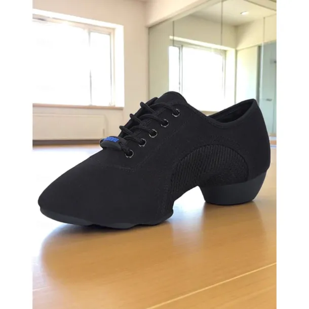 Women's Black Lace-Up Dance Sneakers - Breathable Lightweight Jazz and Fitness Practice Shoes for Latin and Ballroom Training
