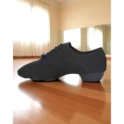 Women's Black Lace-Up Dance Sneakers - Breathable Lightweight Jazz and Fitness Practice Shoes for Latin and Ballroom Training