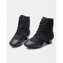 Women's Black Lace-Up Jazz Dance Boots with Suede Sole – Comfortable Performance Shoes for Ballroom, Latin, and Stage Dance