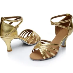 Women's Black Latin Dance Shoes with Strappy Design and Kitten Heels - Comfortable Ballroom Sandals for Salsa and Tango