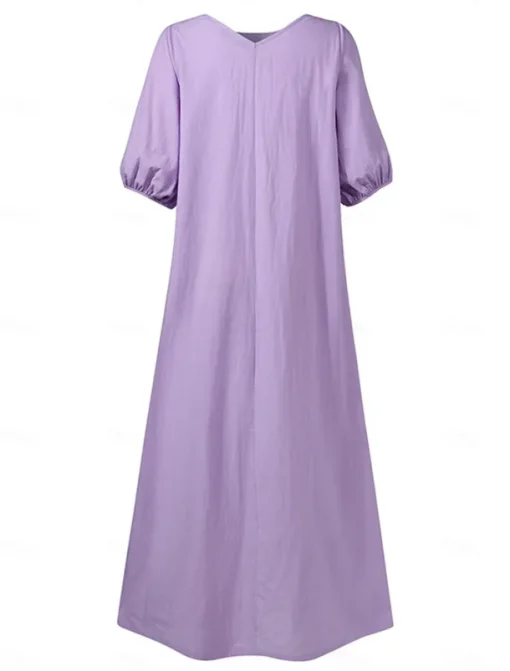 Women's Black Light Purple khaki Summer Spring Fall Maxi Dress Cotton Linen Dresses Black Dress Vintage Dress Elegant Bohemia Fashion Puff Balloon Sleeve Vacation Office Dailywear Loose Fit Crew Neck