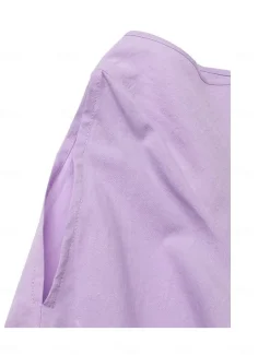 Women's Black Light Purple khaki Summer Spring Fall Maxi Dress Cotton Linen Dresses Black Dress Vintage Dress Elegant Bohemia Fashion Puff Balloon Sleeve Vacation Office Dailywear Loose Fit Crew Neck