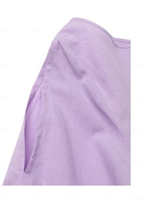 Women's Black Light Purple khaki Summer Spring Fall Maxi Dress Cotton Linen Dresses Black Dress Vintage Dress Elegant Bohemia Fashion Puff Balloon Sleeve Vacation Office Dailywear Loose Fit Crew Neck