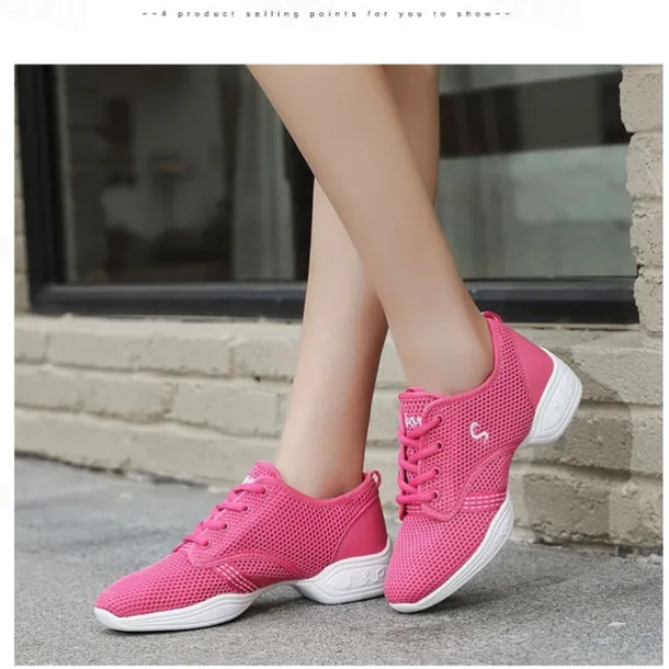 Women's Black Mesh Breathable Dance Sneakers – Lightweight Lace-Up Jazz and Hip-Hop Shoes for Latin, Zumba, and Fitness Training