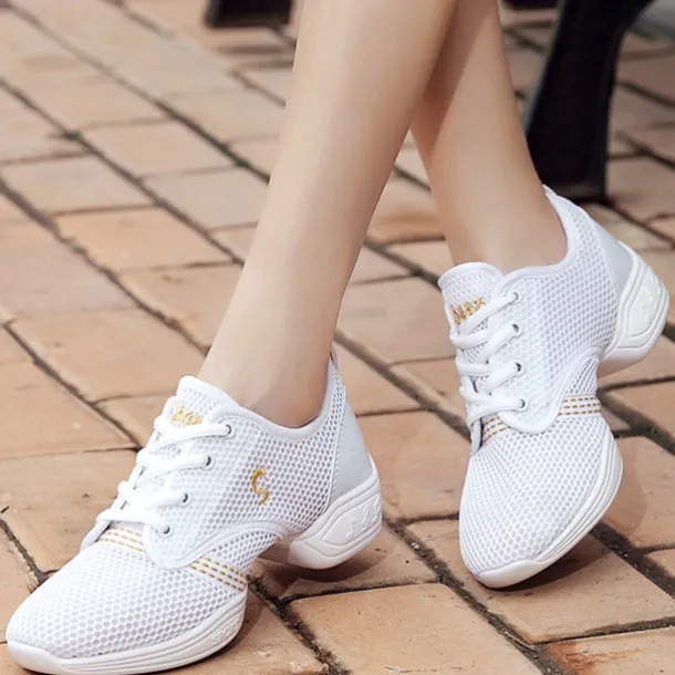 Women's Black Mesh Breathable Dance Sneakers – Lightweight Lace-Up Jazz and Hip-Hop Shoes for Latin, Zumba, and Fitness Training