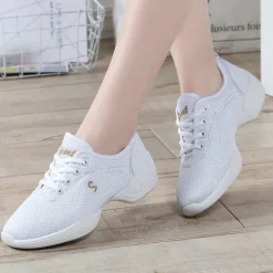 Women's Black Mesh Dance Sneakers with Lace-Up Design | Breathable Lightweight Jazz Shoes for Fitness, Dance Classes, and Zumba