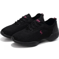 Women's Black Mesh Dance Sneakers with Lace-Up Design | Breathable Lightweight Jazz Shoes for Fitness, Dance Classes, and Zumba