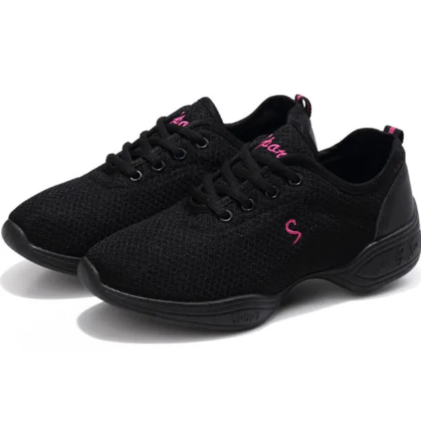 Women's Black Mesh Dance Sneakers with Lace-Up Design | Breathable Lightweight Jazz Shoes for Fitness, Dance Classes, and Zumba