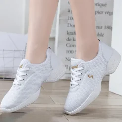 Women's Black Mesh Dance Sneakers with Lace-Up Design | Breathable Lightweight Jazz Shoes for Fitness, Dance Classes, and Zumba