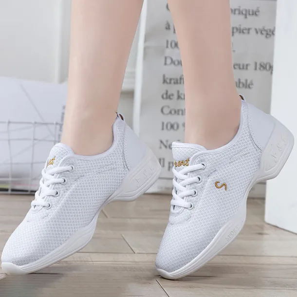 Women's Black Mesh Dance Sneakers with Lace-Up Design | Breathable Lightweight Jazz Shoes for Fitness, Dance Classes, and Zumba