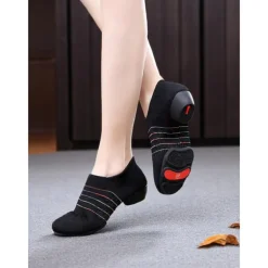 Women's Black Mesh Dance Shoes with Kitten Heel and Colorful Stripes - Elegant Adult Dance Shoes for Ballroom and Latin Dance